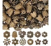 SOFPLATE 1 Box 240Pcs 12 Styles Tibetan Flower Spacer Beads Metal Bead Caps Spacers 8mm 9mm Small Alloy Antique Bronze Floral Petal Charms Findings for Bracelet Jewellery Making Necklace Earrings DIY