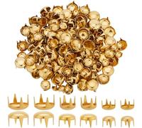 SOFPLATE 1 Box 240Pcs 3 Styles Metal Claw Beads Dome Rivets Spike Studs Spots 6mm 8mm 10mm Gold Brass Punk Rock Mushroom Head Spike Prong Nail for Leather Crafts Clothes Belt Bag Shoes Decorations