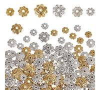 SOFPLATE 1 Box 240Pcs 8mm/10mm/12mm Flower Bead Caps Gold Flower Spacer Beads Bulk Metal Tibetan Antique Silver Round Filigree Bead Spacers for Bracelets Beading Necklace Jewellery Making DIY Crafts