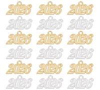 SOFPLATE 1 Box 24Pcs 2026 Metal Charms 2026 Year Charm Bulk 2 Colors Gold Silver Metal Number Pendants for Jewellery Making Findings Bracelet Necklace Earrings Keychain Party Favor Graduation Tassel