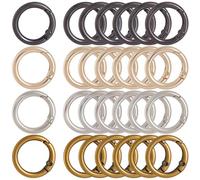 SOFPLATE 1 Box 24Pcs 4 Colors Spring Gate Rings Round Snap Hook Carabiner Clip Gold Silver Metal Circle Opening Trigger O Ring Keyring Buckle Clasps for Purse Jewelry Bags Lanyard Keychain DIY Crafts