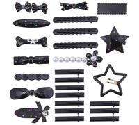 SOFPLATE 1 Box 25Pcs Black Hair Clips Set Star Hair Barrettes Cute Bobby Pins Sweety Pearl Bow Polka Dots Alloy Bobby Hairpins Accessories for Women Long Short Headwear Decoration DIY Jewellery Clamps