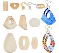 SOFPLATE 1 Box 280Pcs 10 Shapes Unfinished Wooden Earring Blanks DIY Wood Earring Making Kit with 100Pcs Hooks and 100Pcs Rings Teardrop Circle Heart Wooden Pendants for DIY Crafts Jewellery Making