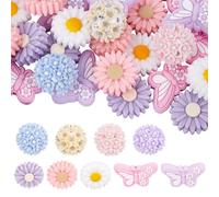 SOFPLATE 1 Box 29Pcs Flower Ball Beads Butterfly Silicone Beads Daisy Spring Summer Large Focal Soft Valentine's Day Flatback Floral Ball Beads for Pens Necklaces Earrings Keychains Jewelry Making