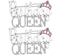 SOFPLATE 1 Box 2Pcs Birthday Rhinestone Brooch Silver Queen Brooch Alloy Shine Diamond Aesthetic Crown Hollow Words Princess Safety Lapel Pins for Birthday Party Clothing Dress Gift DIY Decoration
