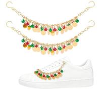SOFPLATE 1 Box 2Pcs Bling Shoe Charm Chain Gold Sneaker Chain Colorful Christmas Bell Shine Metal Vintage Anklets Alloy Hanging Shoe Hooks Sets Accessories for Boots Sneakers Supplies DIY Decoration