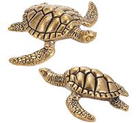 SOFPLATE 1 Box 2Pcs Brass Turtle Figurine Small Vintage Turtle Figurines Statue Home Ornaments Chinese Good Luck Sculptures Feng Shui Animal Decor for Prosperity Home Decor Table Centerpieces Gifts