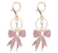 SOFPLATE 1 Box 2Pcs Rhinestone Bow Bag Charms Pink Bow Keychains Bulk Gold Alloy Tassel Sparkly Bowknot Pendants Keyring Key Chains Charms for Purse Handbags Car Keys Backpacks Gifts Supply Women