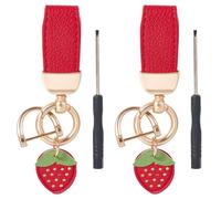 SOFPLATE 1 Box 2Pcs Strawberry Bag Charms Cute Red Keychain Leather Fruit Key Chain Gold Metal Alloy PU 360 Rotatable Strawberries Purse Charms for Handbags Car Keys Bags Backpacks Wallet Decoration