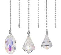 SOFPLATE 1 Box 3 Pack Faceted Crystal Ceiling Fan Pull Chain Ornaments Clear AB Color Fan Light Pull Chain Extension Decorative Chain with Connector for Hanging Ornaments Bedroom Bathroom Living Room