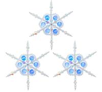 SOFPLATE 1 Box 3 Pack Moonstone Beaded Snowflake Ornaments Crystal Glass Christmas Decorations Wire Frame Blue Snowflakes Bead Christmas Ornament Craft for Xmas Tree Chandelier Home Party Decoration