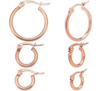 SOFPLATE 1 Box 3 Pairs 3 Styles Rose Gold Earring Hoops Huggie Hoop Earrings Set Small Tiny Round Circle Shiny 10.5mm 12mm 19.5mm 201 Stainless Steel French Earrings Hooks for Women Men Decoration