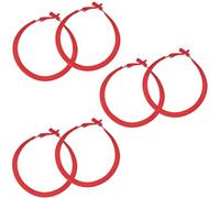 SOFPLATE 1 Box 3 Pairs Matte Retro Red Earrings 80s Hoop Earrings Round Alloy Hoops Jewellery with 925 Sterling Silver Pins Large Vintage Costume Outfit Accessories for Women Party Festival Daily Wear
