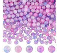 SOFPLATE 1 Box 3 Strands 300Pcs Pink Crackle Beads 8mm Cracked Glass Beads Bulk Small Round Ball Smooth Deep Pink Spacer Loose Bead for Jewelry Making Bracelets Necklaces Earrings Supplies DIY Crafts