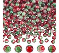 SOFPLATE 1 Box 3 Strands 8mm Red Crackle Glass Beads Round Loose Beads Transparent Green Cracked Firebrick Small Ball Smooth Spacer Bead for Jewelry Making Bracelet Necklace Earring Supplies DIY Craft