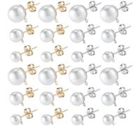 SOFPLATE 1 Box 30 Pairs 2 Colors Pearl Earring Findings Small Glass Pearl Earring Posts with Loop Bulk Gold Silver Stainless Steel 19/21/23mm Ear Studs for Jewelry Making Supplies DIY Crafts Beginner