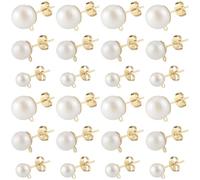 SOFPLATE 1 Box 30 Pairs 3 Sizes Pearl Stud Earring Findings Cotton Pearl Earring Posts with Loop Bulk 18/20/22mm Gold Stainless Steel Ear Studs Set for Jewelry Making Supplies DIY Crafts Gift Beginner