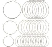 SOFPLATE 1 Box 30 Pairs 3 Style Hoop Earring Findings Round Earring Beading Hoops Silver Hypoallergenic Stainless Steel Large Earrings Open Dangle Earring Hoops for jewellery Making Supplies DIY Craft