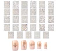 SOFPLATE 1 Box 30 Styles 30 Sheets Acrylic Nail Art Stickers Decorative Nail Decals Bulk White Shiny European Style Vintage Pattern Art Decals for DIY Crafts Decorations Beginner Adults Fingers Toes