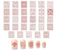 SOFPLATE 1 Box 30 Styles 30 Sheets Manicure Nail Stickers Aesthetic Nail Decals Bulk Red Vintage Style European Pattern Mirror Shiny Acrylic Art Stickers for Party Favor DIY Crafts Decoration Supplies