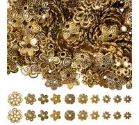 SOFPLATE 1 Box 300Pcs 10 Styles Flower Bead Caps Gold Spacer Beads Caps Bulk Alloy Metal Large Assorted Shapes Tibetan Spacers for Jewellery Making Findings DIY Crafts Bracelets Earring Supplies