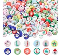 SOFPLATE 1 Box 300Pcs Christmas Polymer Clay Beads Holiday Clay Beads Winter Theme Santa Socks Tree Snowman Green Tone Spacer Bead for jewellery Making Supplies DIY Bracelet Earring Necklace Crafts