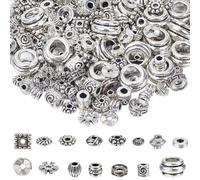 SOFPLATE 1 Box 300pcs Flower Spacer Beads Silver Tibetan Antique Silver Spacer Beads Alloy Daisy Column Flat Rondelle Round Loose Spacers Bead for Jewelry Making Bracelet Necklace Diy Accessories