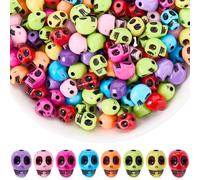 SOFPLATE 1 Box 300Pcs Halloween Skull Beads Colorful Skull Beads Bulk Random Loose Plastic Acrylic Focal Large Hole Skeleton Spacers for Jewellery Making Findings Necklace Earrings DIY Crafts Beginner