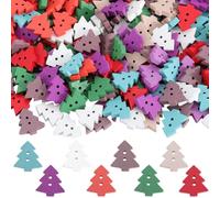 SOFPLATE 1 Box 300Pcs Random Color Christmas Wooden Buttons Christmas Tree Buttons with 2 Holes Holiday Wood Buttons for Sewing Crafting Button Supplies DIY Christmas Decorations Handmade Projects