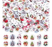 SOFPLATE 1 Box 300Pcs Random Color Christmas Wooden Buttons Round Wood Buttons Christmas Tree Snowmen Holiday Accessories for Sewing Crafting Supplies DIY Festival Decorations Handmade Projects