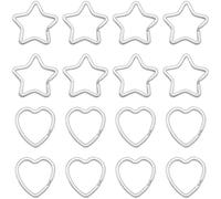 SOFPLATE 1 Box 30Pcs 2 Styles Heart Split Key Ring Keychain Flat Rings Silver Stars Shaped Metal Heavy Duty Alloy Hanging Holder Keyrings Accessories for Lanyards Car Keys Tags Purses DIY Making Craft