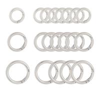 SOFPLATE 1 Box 30Pcs 3 Styles Spring O Rings Bulk Silver Gate Ring Circle Alloy Metal Tiger Clip Snap Hook Loose Round Carabiner for Jewellery Making Keychains Keyring Bags Handbag Accessory Supplies