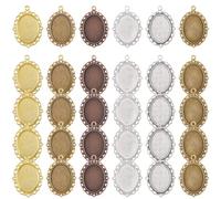SOFPLATE 1 Box 30Pcs 6 Colors Pendant Tray Kit Blank Bezel Pendant Oval 25x18mm Gold Silver Antique Bronze Metal Photo Charms Cabochon Frame Cameo Settings for Jewellery Making DIY Crafts Findings