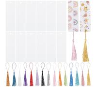 SOFPLATE 1 Box 30Pcs Sublimation Blank Bookmarks Bulk 5.9x1.5In Aluminum Metal Bookmarks Heat Transfer Bookmark Blanks with Colorful Tassels Single Sided Printing Book Marks for DIY Crafts Art Project