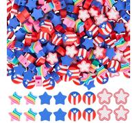 SOFPLATE 1 Box 320Pcs 4 Styles Red White and Blue Beads Patriotic Star Beads Loose Bulk Polymer Clay 4Th of July Independence Day Spacers for Jewelry Making Findings DIY Crafts Bracelet Necklace Adult