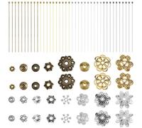 SOFPLATE 1 Box 320Pcs Flower Straight Pins Head Pin Jewellery Making Kit Alloy Antique Tibetan Style Beads 5cm Brass Ball Headpin Findings Accessories for Jewellery Making Earrings Bracelet DIY Crafts