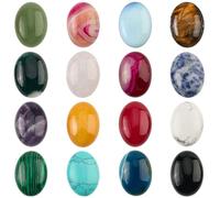 SOFPLATE 1 Box 32Pcs 16 Styles Oval Flatback Stones Gemstone Cabochons Natural Tiger Eye Rose Quartz Aventurine Turquoise Crystal Gems No Hole Beads Cabochon for Jewellery Making DIY Crafts Supplies