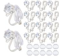 SOFPLATE 1 Box 32Pcs Earring Converter Silver Clip on Earrings Back Brass Triangle Earring Component with Crystal Rhinestone and Pads Non Pierced Earring Clips for jewellery Making Supplies DIY Women