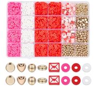 SOFPLATE 1 Box 3484Pcs Clay Beads Bracelet Making Kit Valentines Day 6mm Red Hot Pink White Clay Heishi Beads Kit Gold Heart Flat Round Plastic Spacer Beads for Friendship Bracelets Making DIY Crafts