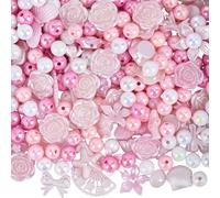 SOFPLATE 1 Box 350Pcs Cute Pink Bead Charms Bulk Aesthetic Beads Large Plastic Random Flower Bow Loose Spacers Assorted Kawaii Bracelet Charm for Jewellery Making DIY Necklace Keychain Phone Lanyard