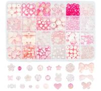 SOFPLATE 1 Box 356Pcs Acrylic Pink Assorted Beads Aesthetic Crystal Beads Bowknot Candy Butterfly Heart Flower Stars Cute Round Beads Kits for Bracelet Necklace Jewelry Making DIY Crafts Phone Charm