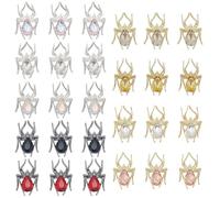SOFPLATE 1 Box 36Pcs 9 Colors Spider Nail Charms Halloween Cabochon Gold Silver Black Alloy Rhinestone Flatback Gems Holiday Themed 3D Insect Spider Cabochons for DIY Crafting Manicure Decor