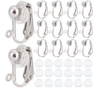 SOFPLATE 1 Box 36Pcs Earring Converter Clip Earring Findings Silver Brass Painless Earring Components with Plastic Pad and Loop Non Pierced Earring Clips for jewellery Making Supplies DIY Women Beginn