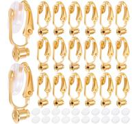 SOFPLATE 1 Box 36Pcs Gold Earring Converter Clip on Earrings Converter Brass Non Pierced Earring Clips with Silicone Pads Painless Clip on Earring Findings for jewellery Making Supplies DIY Craft Wome