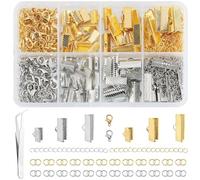 SOFPLATE 1 Box 391Pcs Ribbon Bracelet Kit Cord End Crimps Leather Pinch Clasp with Lobster Clasps Jump Ring Chain Extenders for Jewellery Making Accessories DIY Bracelet Choker Necklace Bookmark Pinch