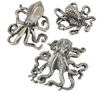 SOFPLATE 1 Box 3Pcs Metal Octopus Statue Brass Ocean Figurine Antique Bronze Vintage Retro Small Miniature Display Sea Theme Animal Ornament Sculptures for Desk Tea Pet Living Room Home Office Decor