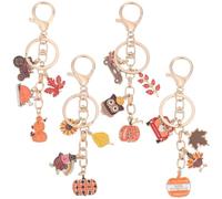 SOFPLATE 1 Box 4 Styles Thanksgiving Keychains Pumpkin Bag Charms for Handbags Enamel Fall Autumn Turkey Maple Leaf Pendant with Lobster Clasp Harvest Key Chain for Car Keyring Bag Purse Accessories