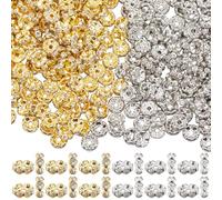 SOFPLATE 1 Box 400Pcs 8mm Rhinestone Spacer Beads Crystal Rondelle Beads Gold Silver Wavy Edge Brass Wave Loose Bead for jewellery Making Supplies DIY Necklaces Bracelets Earrings Beaded Pens Crafts