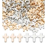 SOFPLATE 1 Box 400Pcs Gold Cross Beads Silver Crosses Spacer Bead Bulk Plastic Crucifix Big Hole Holy Easter Mini Loose Charms Beads for jewellery Making Beading Pendants Necklaces Earrings DIY Crafts