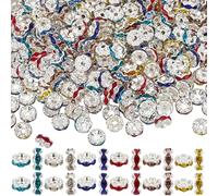 SOFPLATE 1 Box 400Pcs Random Color Rhinestone Spacer Beads 8mm Crystal Rondelle Beads Wavy Edge Brass Acrylic Loose Wave Bead for jewellery Making Supplies DIY Necklaces Bracelets Earrings Beaded Pens